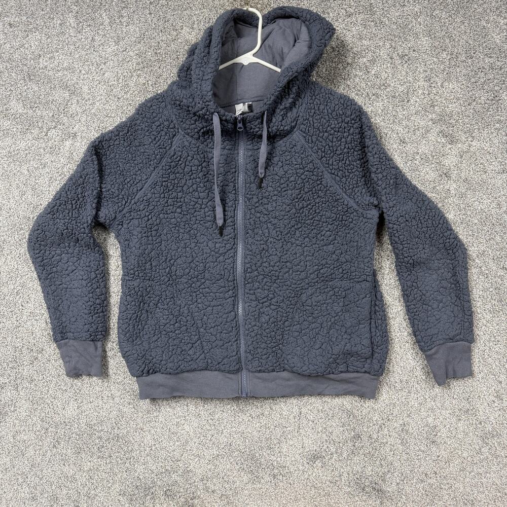 Z By Zella Hoodie Jacket Womens L Gray Sherpa Fleece Full Zip Teddy Cozy Winter